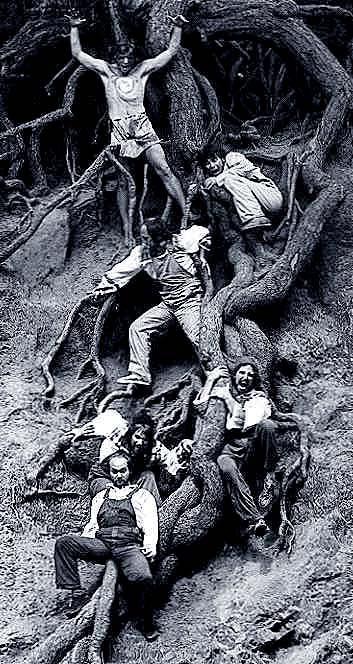 [Photo of a beggar, collage]